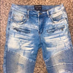 Mens Skinny Jeans Biker Embellish